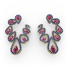 Rodolit garnet ve lab safir 14 ayar altın küpe