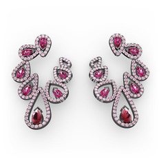 Ladonna Küpe - Kök yakut, rodolit garnet ve pembe kuvars 925 ayar siyah rodyum kaplama gümüş küpe #wkp1ha