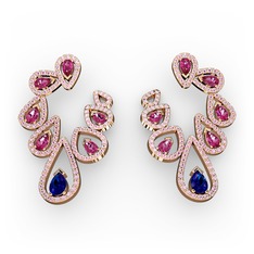 Ladonna Küpe - Lab safir, rodolit garnet ve pembe kuvars 8 ayar rose altın küpe #wkymc9