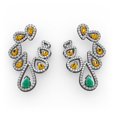 Ladonna Küpe - Kök zümrüt, sitrin ve swarovski 925 ayar siyah rodyum kaplama gümüş küpe #wlnzp6