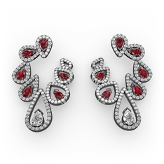 Ladonna Küpe - Swarovski, garnet ve pırlanta 925 ayar siyah rodyum kaplama gümüş küpe (2.882 karat) #wo17fi