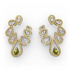 Peridot, swarovski ve sitrin 8 ayar beyaz altın küpe