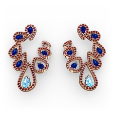 Akuamarin, lab safir ve garnet 8 ayar rose altın küpe