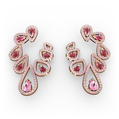 Ladonna Küpe - Pembe kuvars ve kök yakut 8 ayar rose altın küpe #x63tkf