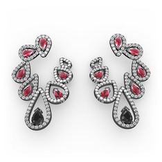 Ladonna Küpe - Siyah zirkon, kök yakut ve swarovski 925 ayar siyah rodyum kaplama gümüş küpe #x73fr4