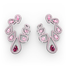 Ladonna Küpe - Rodolit garnet ve pembe kuvars 14 ayar beyaz altın küpe #xil2vz