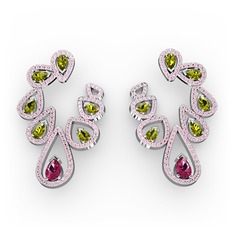 Ladonna Küpe - Rodolit garnet, peridot ve pembe kuvars 14 ayar beyaz altın küpe #xvgkxk