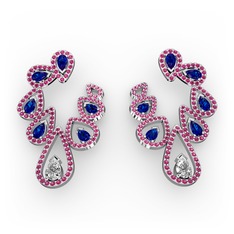 Beyaz zirkon, lab safir ve rodolit garnet 925 ayar gümüş küpe
