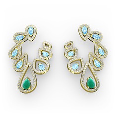 Ladonna Küpe - Kök zümrüt, akuamarin ve beyaz zirkon 18 ayar altın küpe #xxmu2m