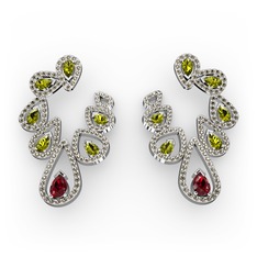 Ladonna Küpe - Garnet, peridot ve dumanlı kuvars 14 ayar beyaz altın küpe #xzztir