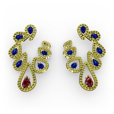 Garnet, lab safir ve peridot 14 ayar altın küpe