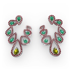 Ladonna Küpe - Peridot, yeşil kuvars ve garnet 18 ayar beyaz altın küpe #y8jfox