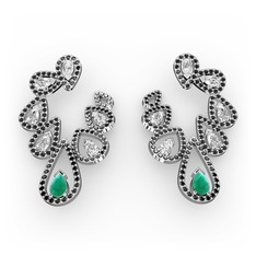 Ladonna Küpe - Kök zümrüt, swarovski ve siyah zirkon 8 ayar beyaz altın küpe #ydtz4l