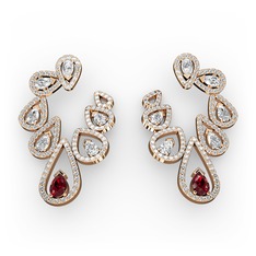 Ladonna Küpe - Garnet, beyaz zirkon ve pırlanta 14 ayar rose altın küpe (2.882 karat) #yg964g