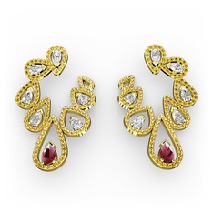 Kök yakut, beyaz zirkon ve sitrin 14 ayar altın küpe