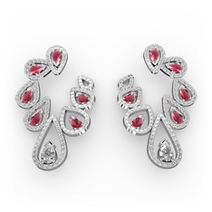 Ladonna Küpe - Beyaz zirkon, kök yakut ve swarovski 18 ayar beyaz altın küpe #yn9ksb