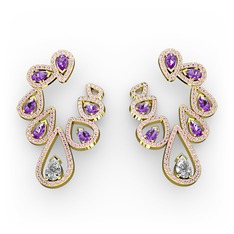 Swarovski, ametist ve pembe kuvars 925 ayar altın kaplama gümüş küpe