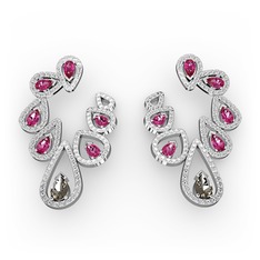 Ladonna Küpe - Dumanlı kuvars, rodolit garnet ve beyaz zirkon 14 ayar beyaz altın küpe #yp507b