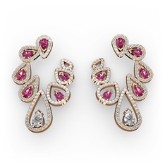 Beyaz zirkon, rodolit garnet ve pırlanta 14 ayar rose altın küpe (2.882 karat)