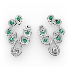 Ladonna Küpe - Beyaz zirkon, yeşil kuvars ve swarovski 18 ayar beyaz altın küpe #yykyu4