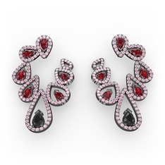 Ladonna Küpe - Siyah zirkon, garnet ve pembe kuvars 925 ayar siyah rodyum kaplama gümüş küpe #yzz60e