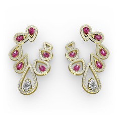 Swarovski, rodolit garnet ve pırlanta 14 ayar altın küpe (2.882 karat)