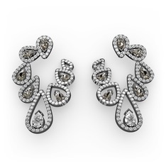 Ladonna Küpe - Swarovski, dumanlı kuvars ve pırlanta 925 ayar siyah rodyum kaplama gümüş küpe (2.882 karat) #zczyov