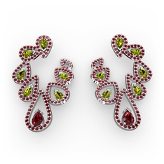 Garnet ve peridot 8 ayar beyaz altın küpe