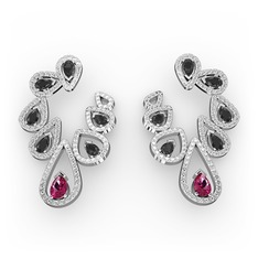 Ladonna Küpe - Rodolit garnet, siyah zirkon ve swarovski 925 ayar gümüş küpe #zehpoj