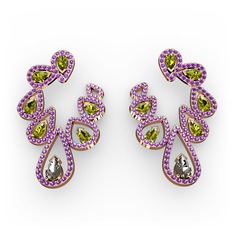 Ladonna Küpe - Dumanlı kuvars, peridot ve ametist 925 ayar rose altın kaplama gümüş küpe #zgy6q4