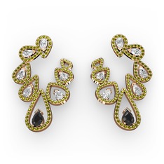 Siyah zirkon, swarovski ve peridot 8 ayar rose altın küpe