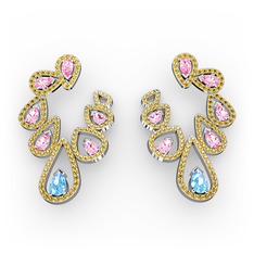 Ladonna Küpe - Akuamarin, pembe kuvars ve sitrin 8 ayar beyaz altın küpe #zwsb64