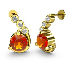 Lilya Küpe - Sitrin ve beyaz zirkon 14 ayar altın küpe #10brxqa