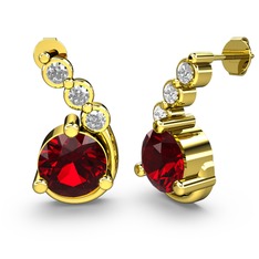 Garnet ve pırlanta 18 ayar altın küpe (0.108 karat)