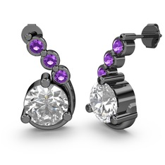 Lilya Küpe - Swarovski ve ametist 925 ayar siyah rodyum kaplama gümüş küpe #112et4c