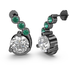 Lilya Küpe - Swarovski ve yeşil kuvars 925 ayar siyah rodyum kaplama gümüş küpe #119lpop