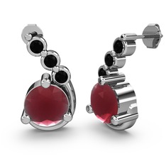 Lilya Küpe - Kök yakut ve siyah zirkon 14 ayar beyaz altın küpe #11c8gog