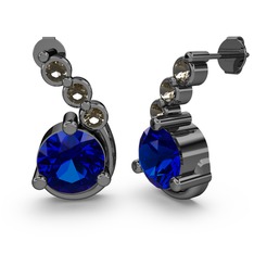 Lilya Küpe - Lab safir ve dumanlı kuvars 925 ayar siyah rodyum kaplama gümüş küpe #11ocs0b