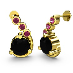 Lilya Küpe - Siyah zirkon ve rodolit garnet 8 ayar altın küpe #11zgquv