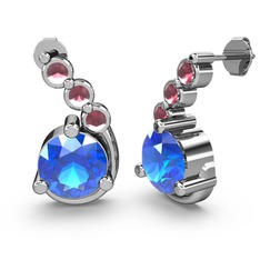 Lilya Küpe - Akuamarin ve kök yakut 8 ayar beyaz altın küpe #12aeezk