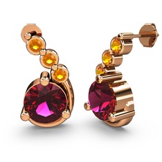 Lilya Küpe - Rodolit garnet ve sitrin 14 ayar rose altın küpe #12cswyo