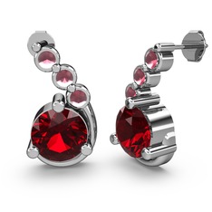 Garnet ve kök yakut 8 ayar beyaz altın küpe