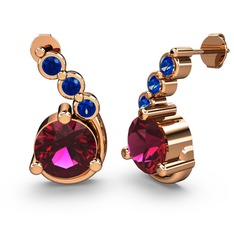 Rodolit garnet ve lab safir 14 ayar rose altın küpe