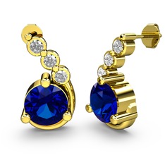 Lab safir ve swarovski 14 ayar altın küpe