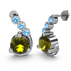 Peridot ve akuamarin 8 ayar beyaz altın küpe