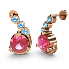 Pembe kuvars ve akuamarin 14 ayar rose altın küpe
