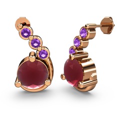 Lilya Küpe - Kök yakut ve ametist 925 ayar rose altın kaplama gümüş küpe #149uuda