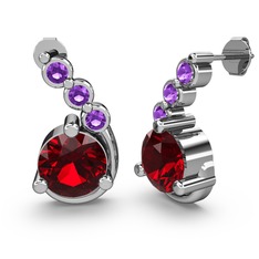 Garnet ve ametist 18 ayar beyaz altın küpe