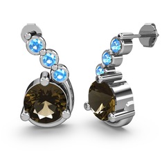 Lilya Küpe - Dumanlı kuvars ve akuamarin 14 ayar beyaz altın küpe #14n17oc