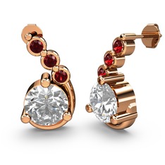 Beyaz zirkon ve garnet 8 ayar rose altın küpe
